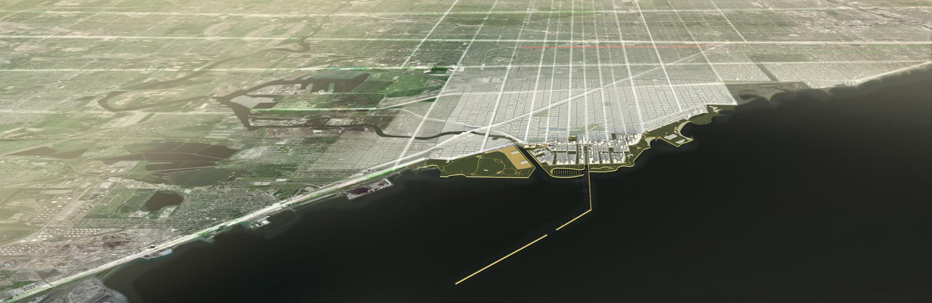 rendering of Chicago Lakeside looking west