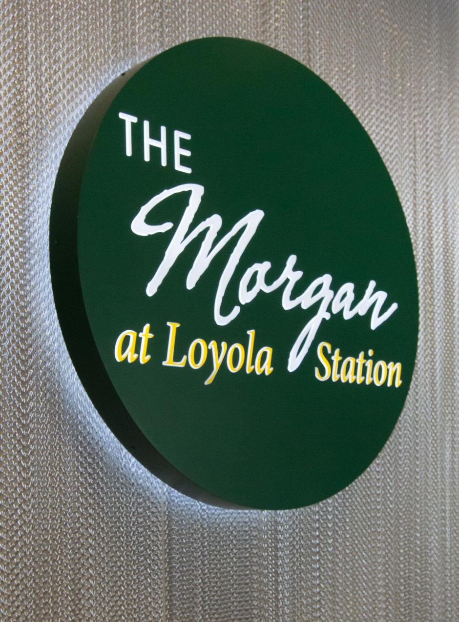 The Morgan at Loyola Station lobby sign