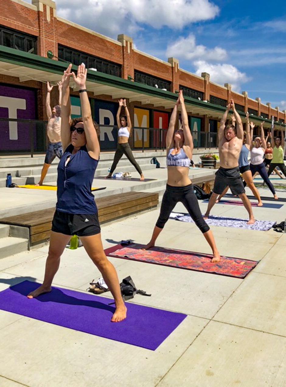photo of yoga class in front of Terminal building