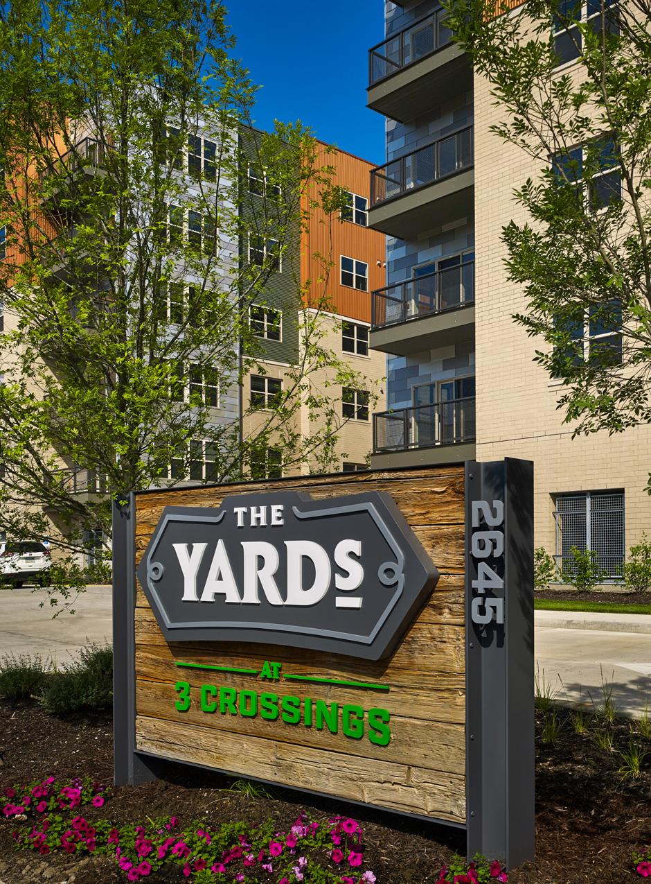 Yards at Three Crossings sign